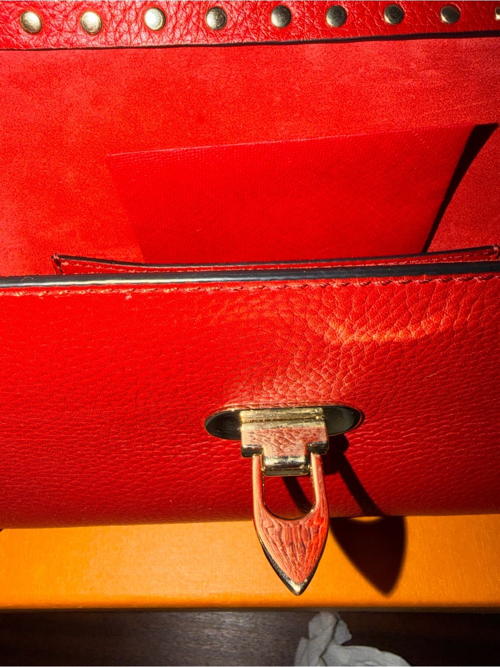 Valentino Red Leather Satchel with Gold Hardware